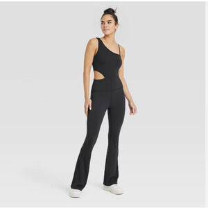 Joy Lab Sleeveless Flare Bodysuit Cutout Jumpsuit Black Sz XS NWT